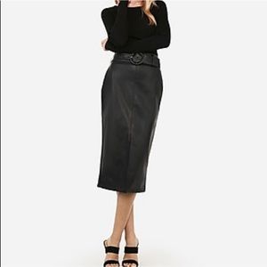 Faux leather high waisted belted pencil skirt